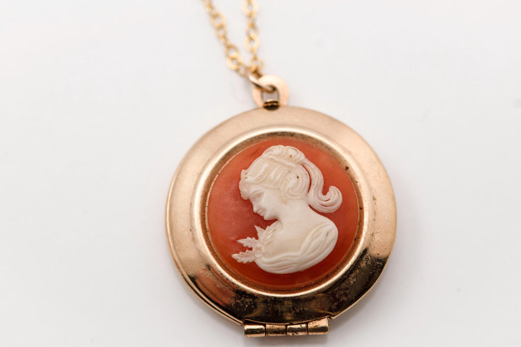 Vintage 1940s Gold-Fill Cameo Locket Necklace  Victorian Style Picture Frame Pendant  Personalized Engraving Option