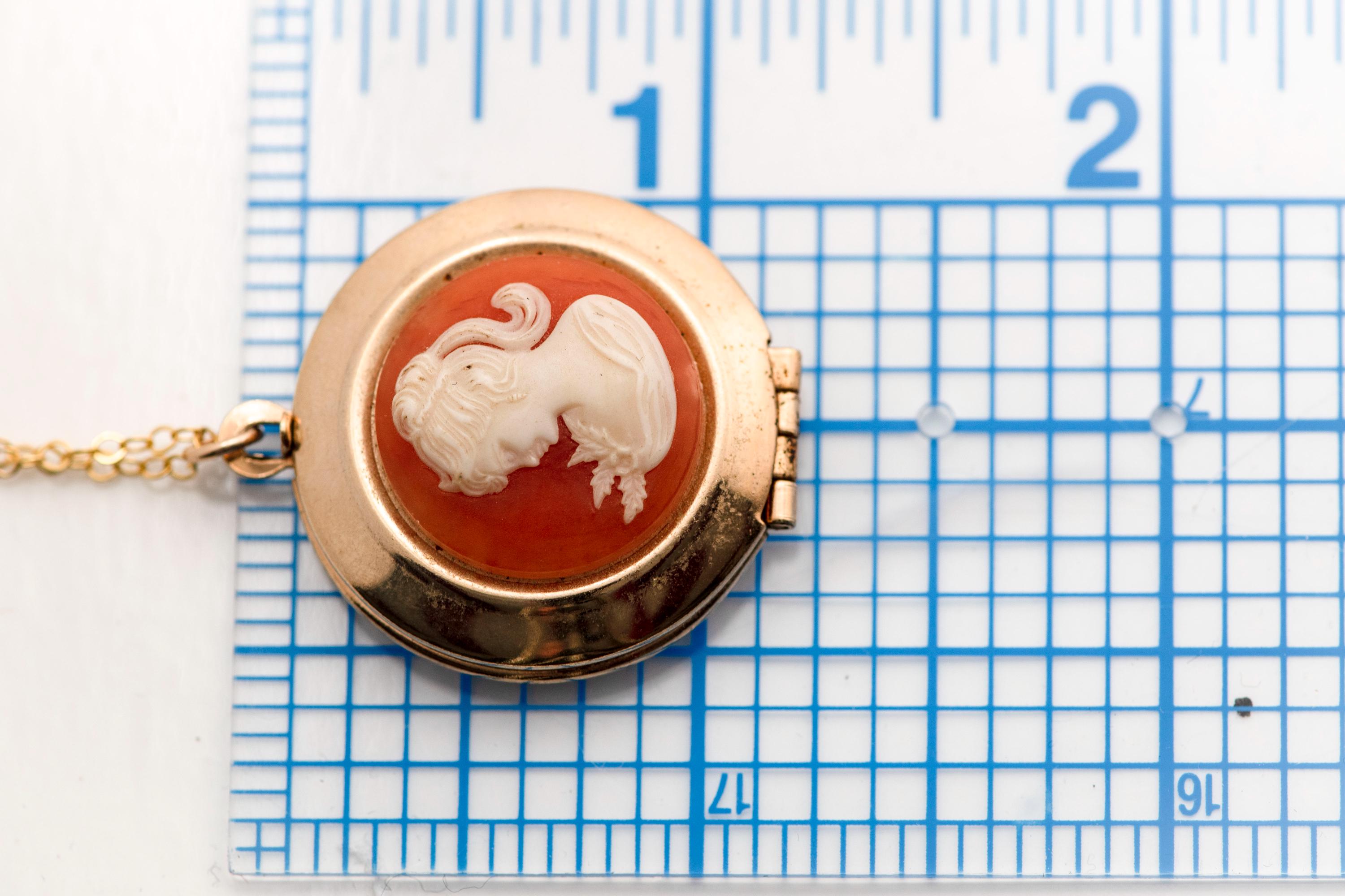 Vintage 1940s Gold-Fill Cameo Locket Necklace  Victorian Style Picture Frame Pendant  Personalized Engraving Option