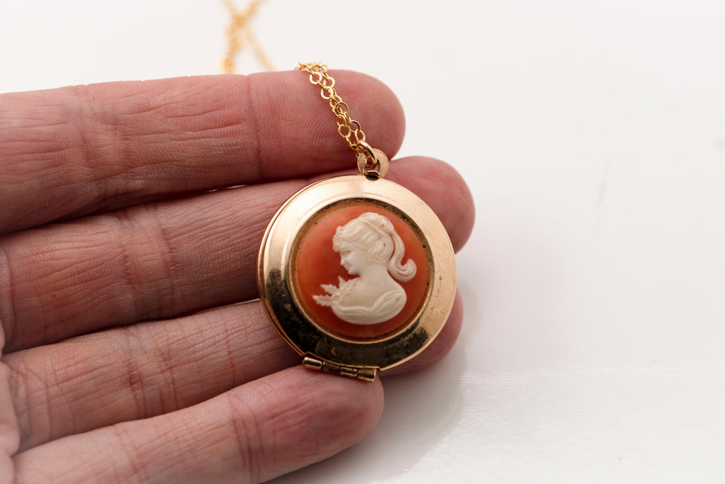 Vintage 1940s Gold-Fill Cameo Locket Necklace  Victorian Style Picture Frame Pendant  Personalized Engraving Option
