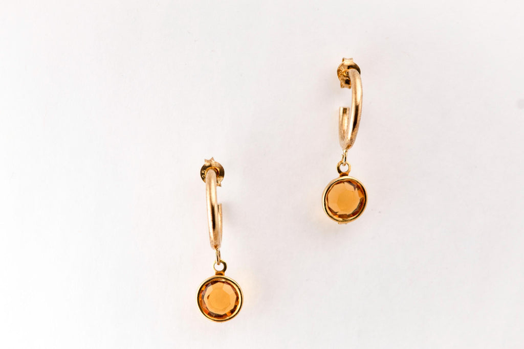 Vintage Austrian Crystal Drop Earrings  Gold Hoop Dangles  Reworked Vintage Glass  November Birthstone Gift