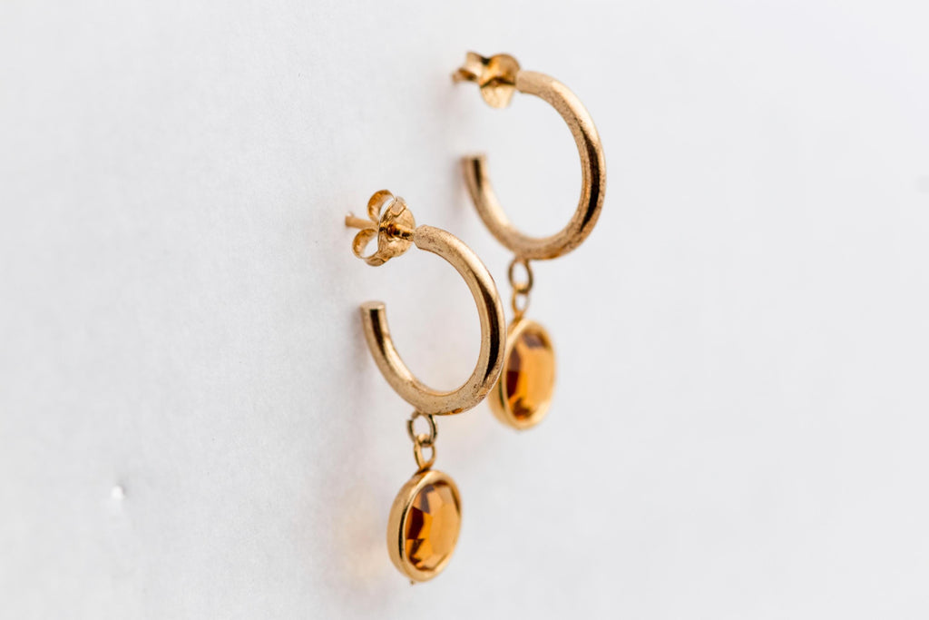 Vintage Austrian Crystal Drop Earrings  Gold Hoop Dangles  Reworked Vintage Glass  November Birthstone Gift