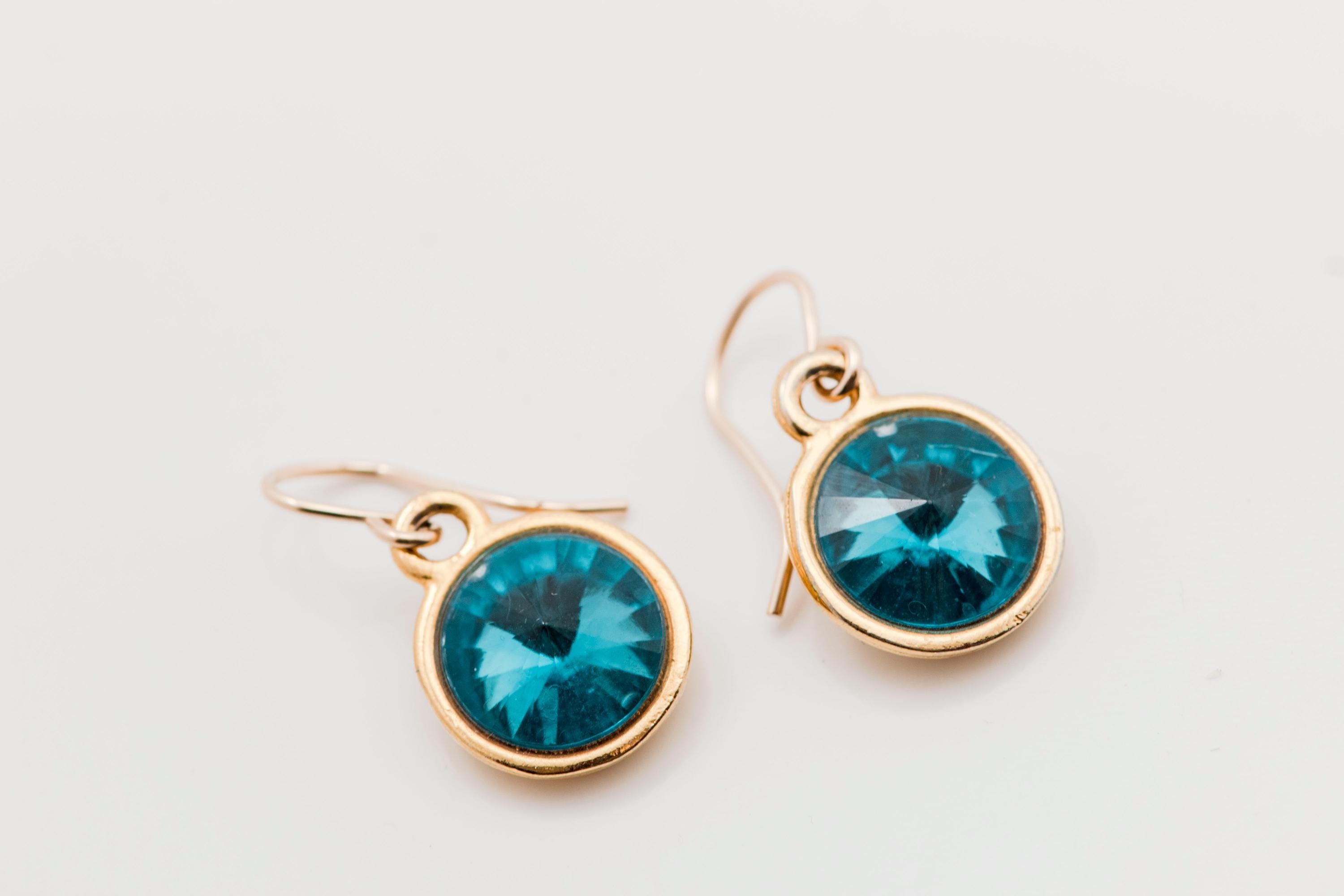 Vintage Teal Blue Gem Earrings