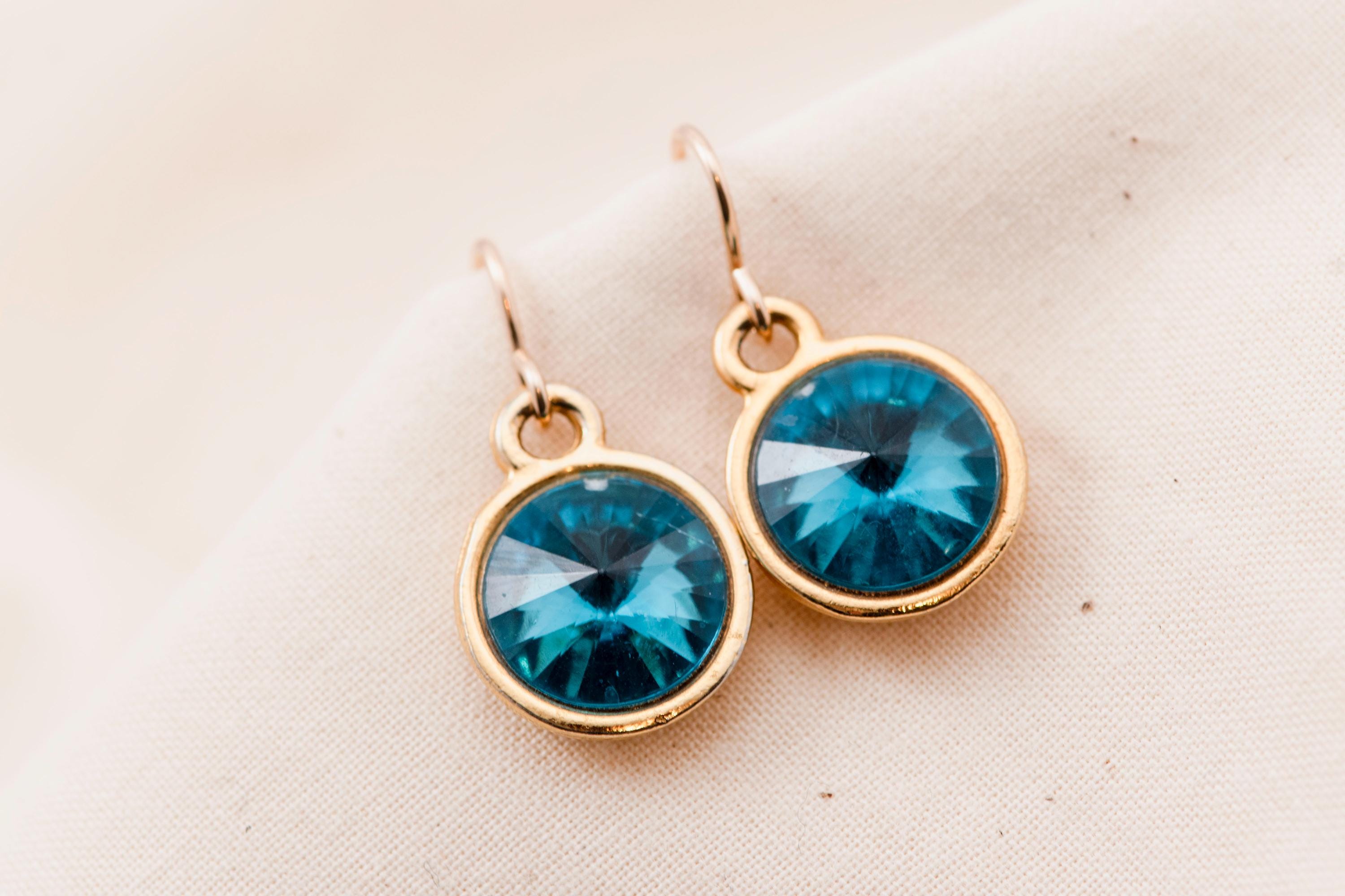 Vintage Teal Blue Gem Earrings