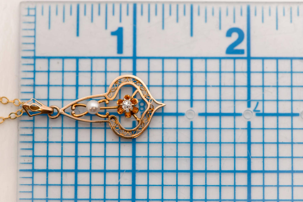 Art Nouveau 10k Diamond & Pearl Necklace