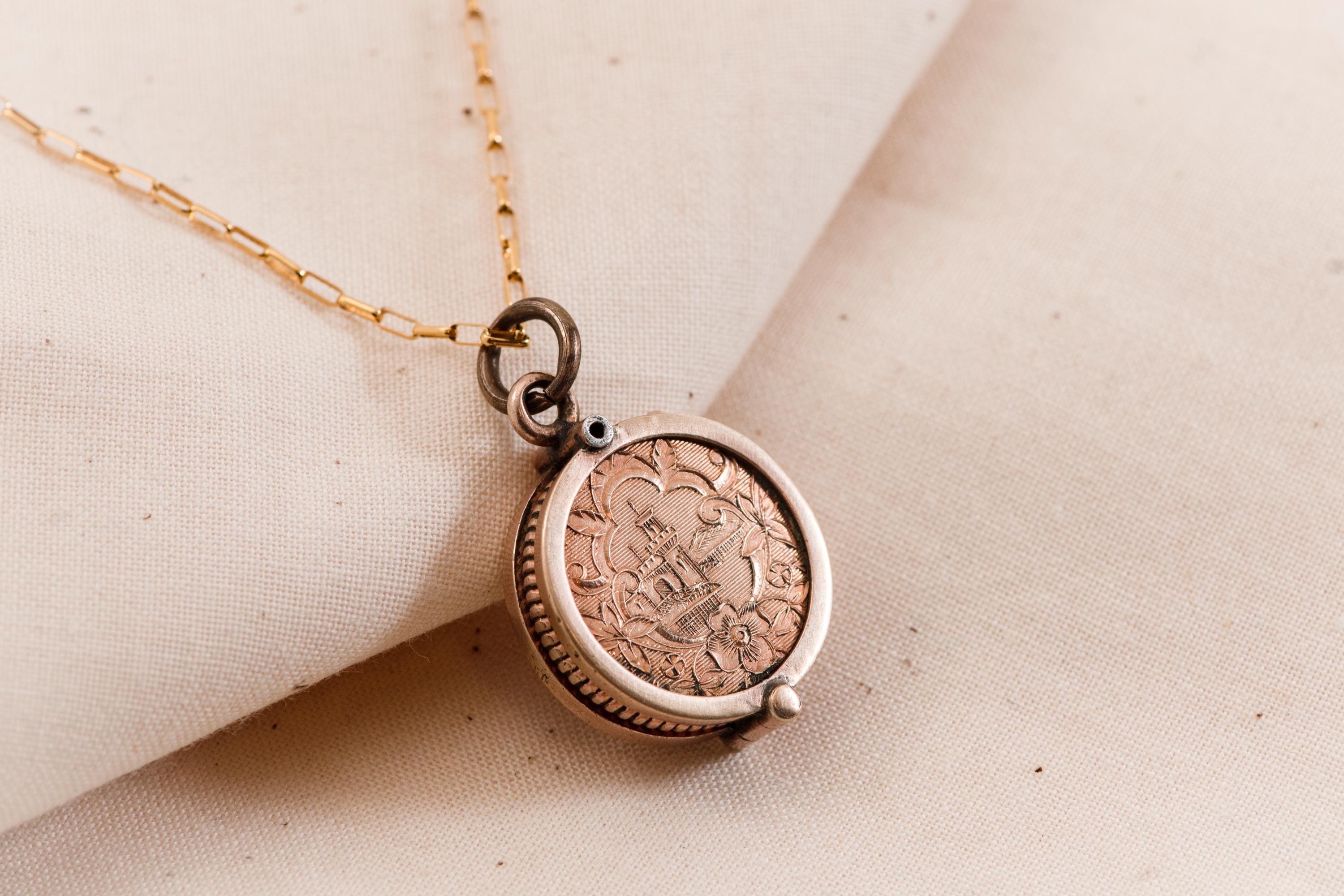 Antique Rolled Gold Locket Necklace | 1900s Keepsake, 14K Gold Fill Chain