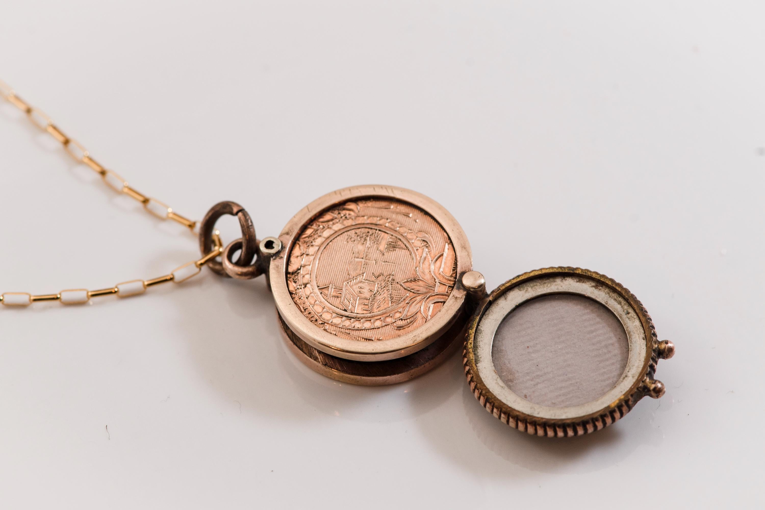Antique Rolled Gold Locket Necklace | 1900s Keepsake, 14K Gold Fill Chain