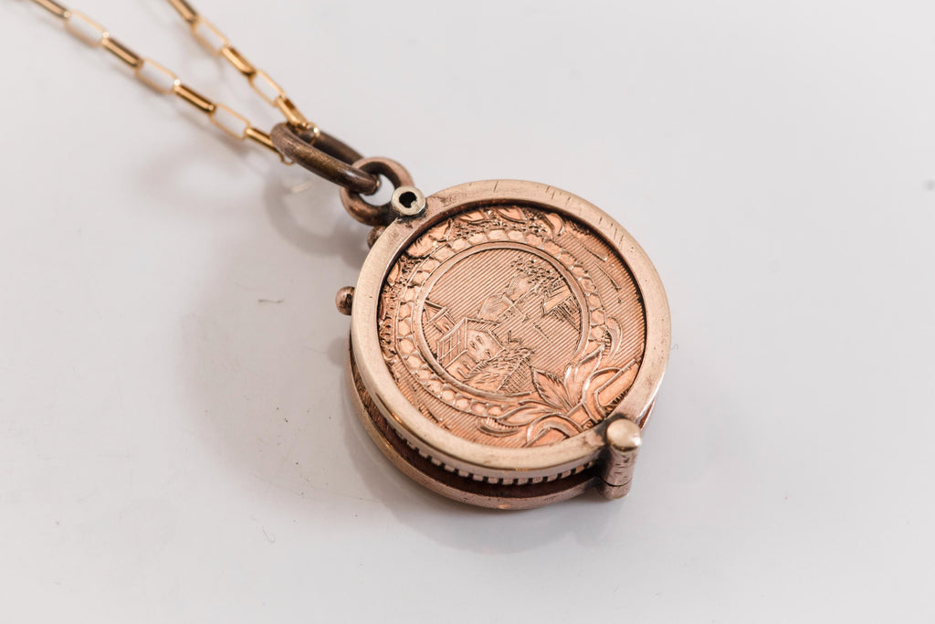 Antique Rolled Gold Locket Necklace | 1900s Keepsake, 14K Gold Fill Chain
