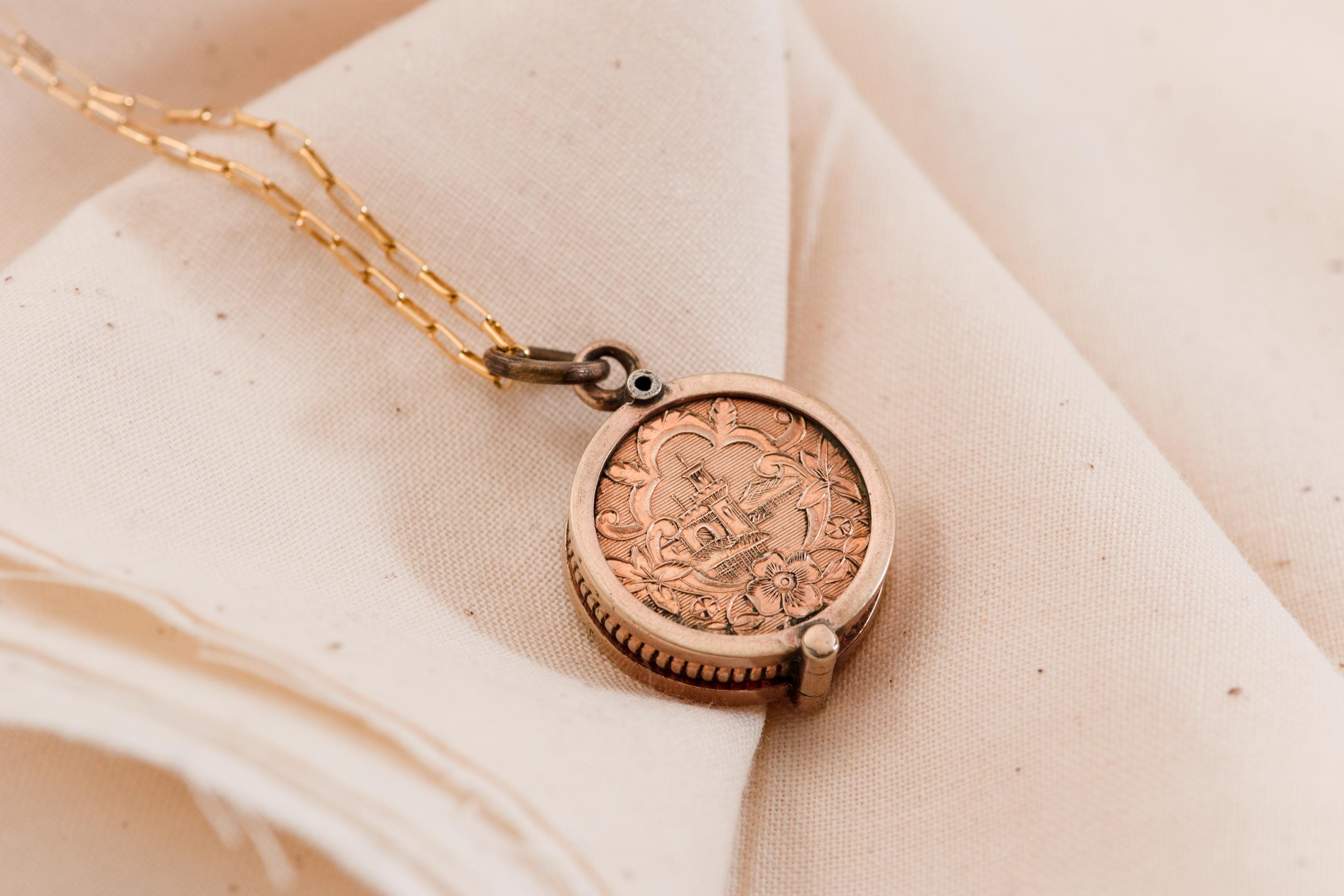 Antique Rolled Gold Locket Necklace | 1900s Keepsake, 14K Gold Fill Chain