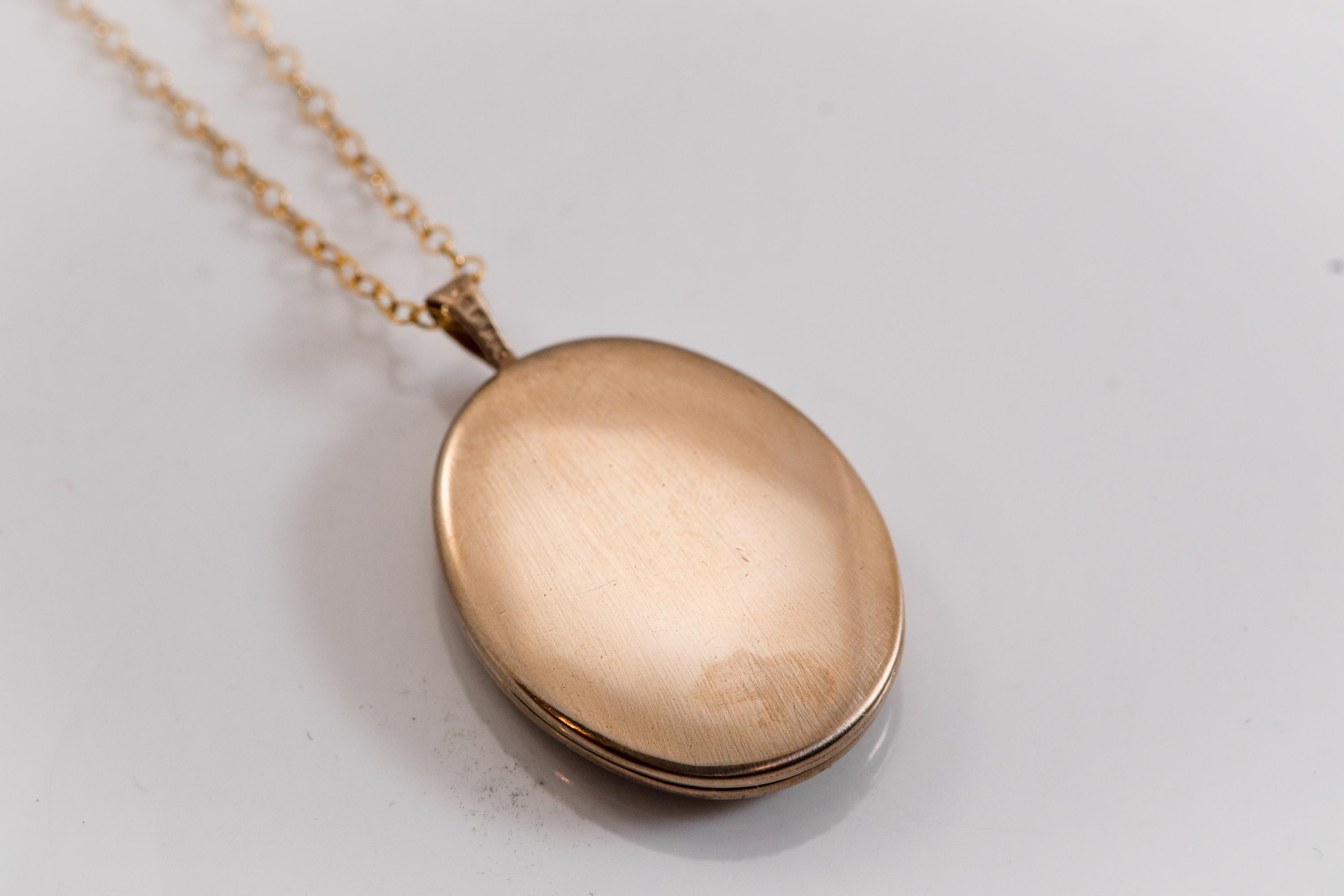 Antique Gold Filled Oval Locket Necklace | Edwardian Engraved Photo Locket on New Chain