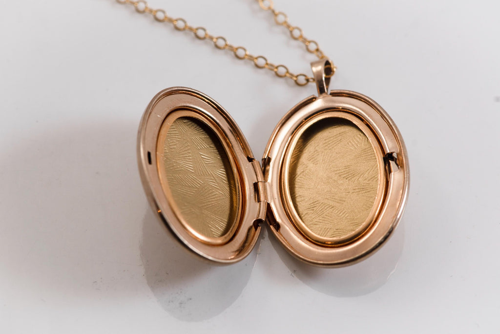 Antique Gold Filled Oval Locket Necklace | Edwardian Engraved Photo Locket on New Chain