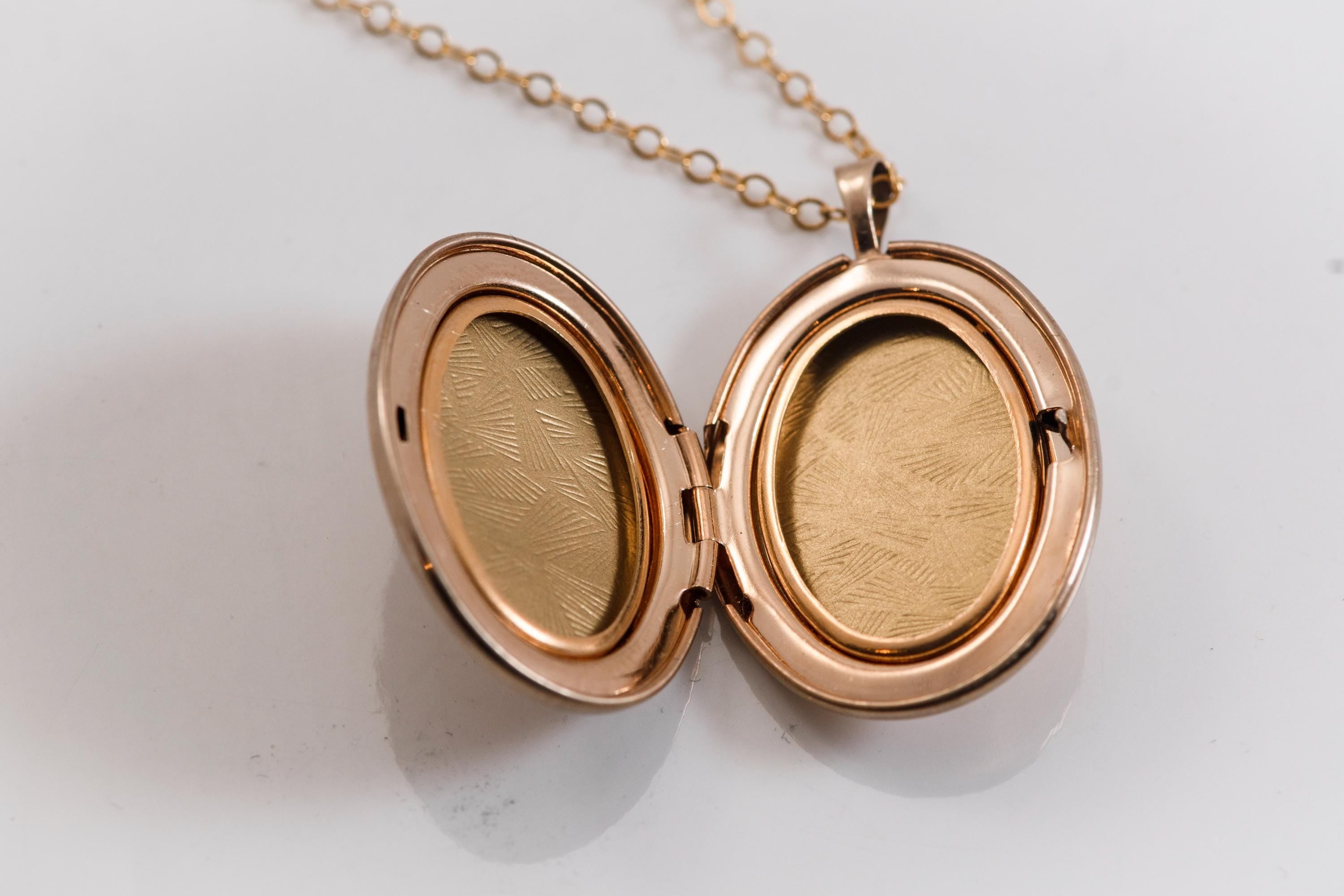 Antique Gold Filled Oval Locket Necklace | Edwardian Engraved Photo Locket on New Chain