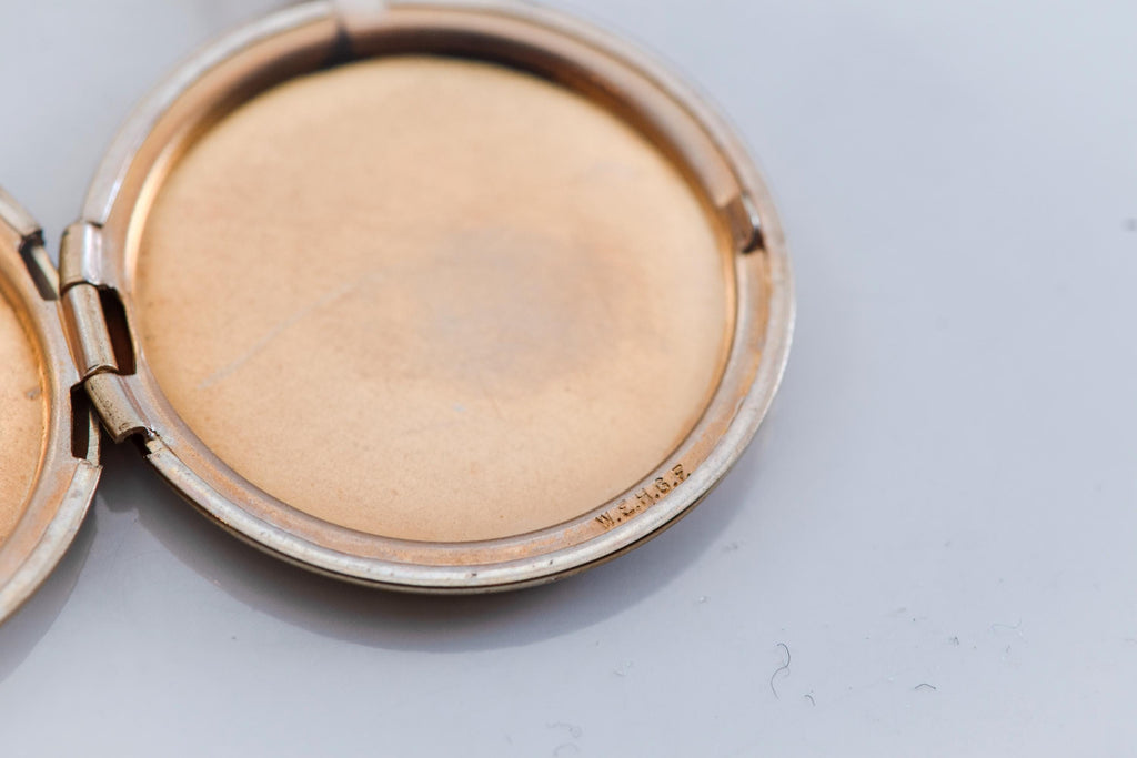 Antique Gold Filled Locket Necklace, Hand Engraved Floral Victorian Photo Pendant