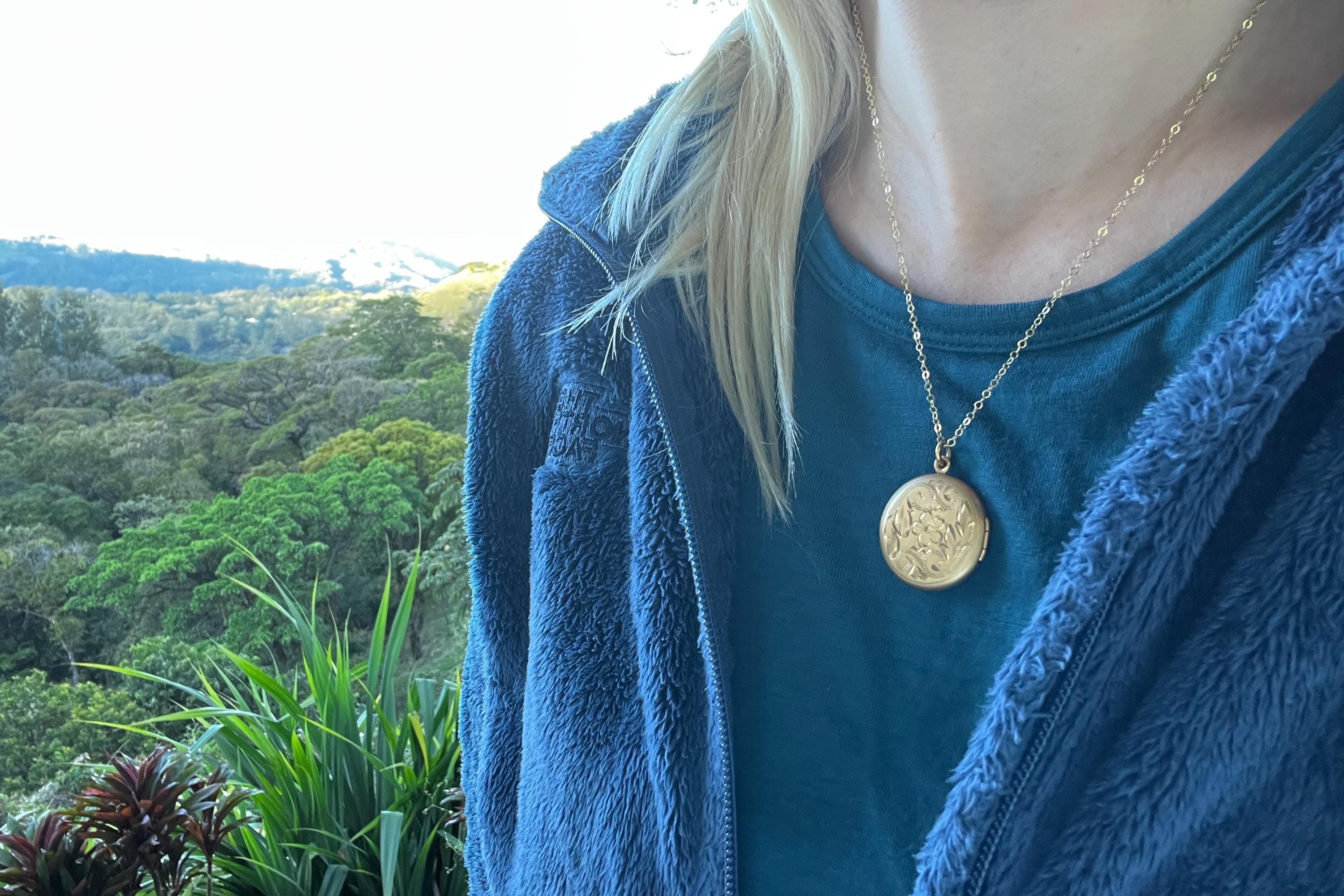 Antique Gold Filled Locket Necklace, Hand Engraved Floral Victorian Photo Pendant