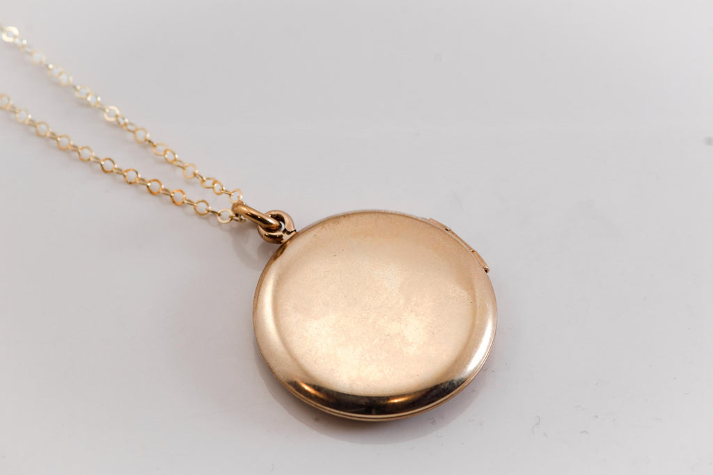 Antique Gold Filled Locket Necklace, Hand Engraved Floral Victorian Photo Pendant