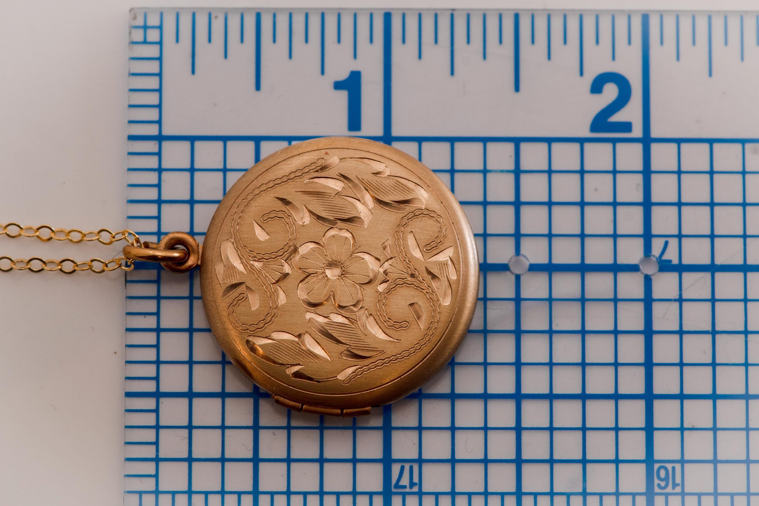 Antique Gold Filled Locket Necklace, Hand Engraved Floral Victorian Photo Pendant
