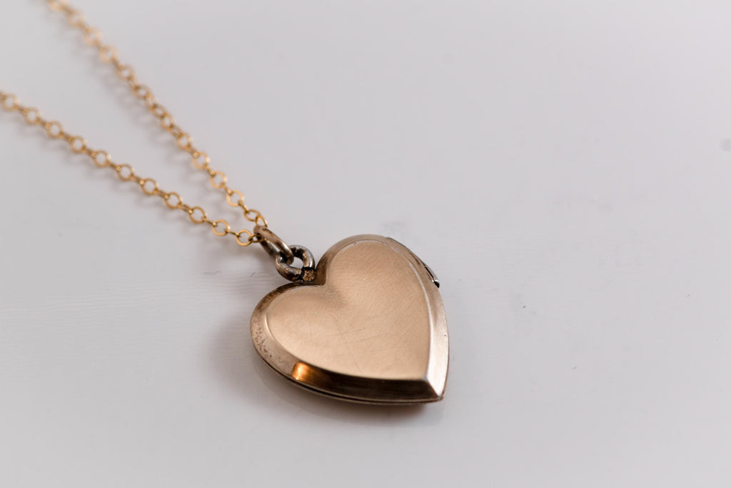 Victorian Heart Locket Necklace | 14k Gold Filled Chain, Engraved Antique