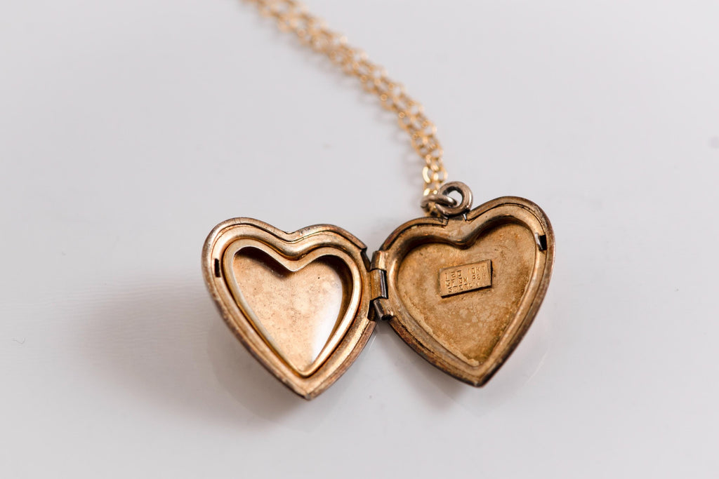 Victorian Heart Locket Necklace | 14k Gold Filled Chain, Engraved Antique