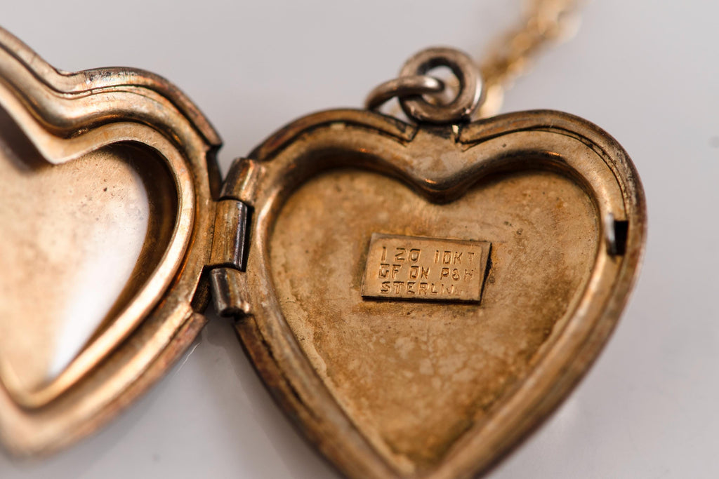 Victorian Heart Locket Necklace | 14k Gold Filled Chain, Engraved Antique
