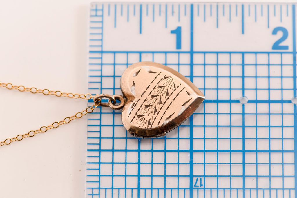 Victorian Heart Locket Necklace | 14k Gold Filled Chain, Engraved Antique
