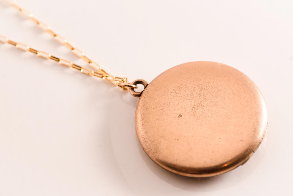Antique Art Nouveau Locket Necklace | Gold Fill Floral Pendant, Monogram