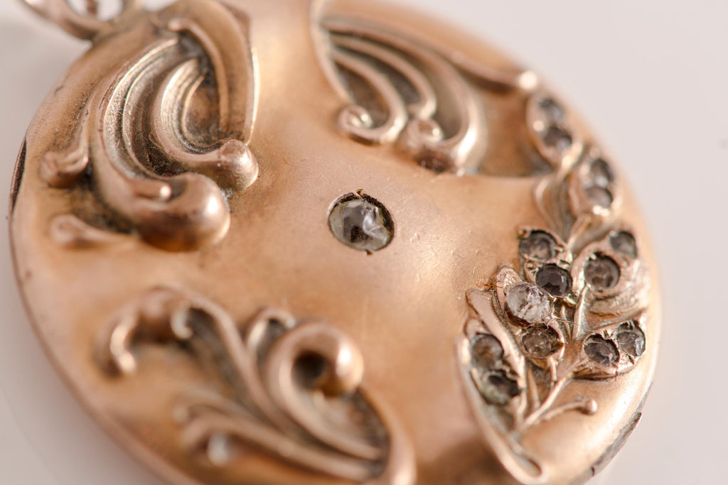 Antique Art Nouveau Locket Necklace | Gold Fill Floral Pendant, Monogram