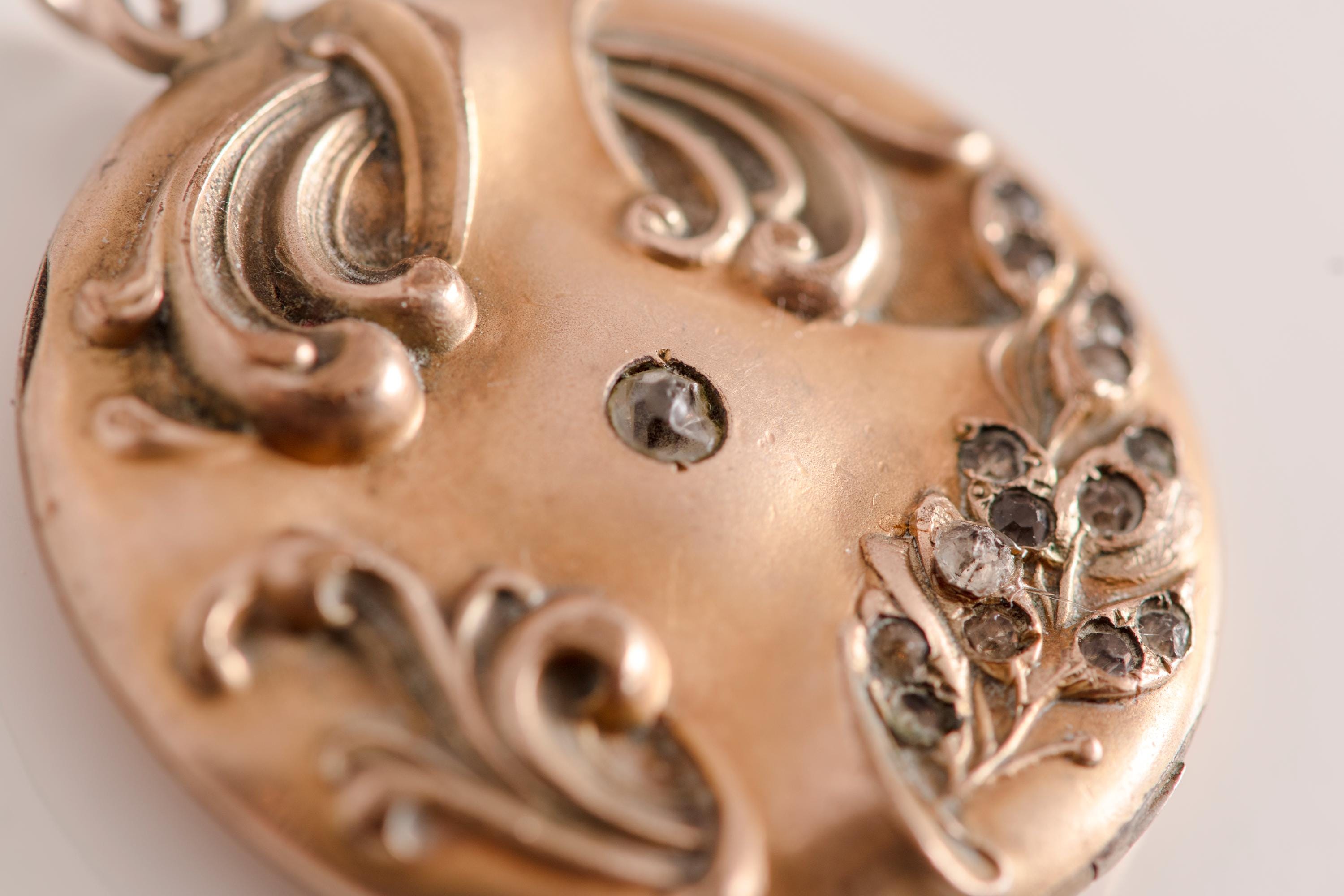 Antique Art Nouveau Locket Necklace | Gold Fill Floral Pendant, Monogram