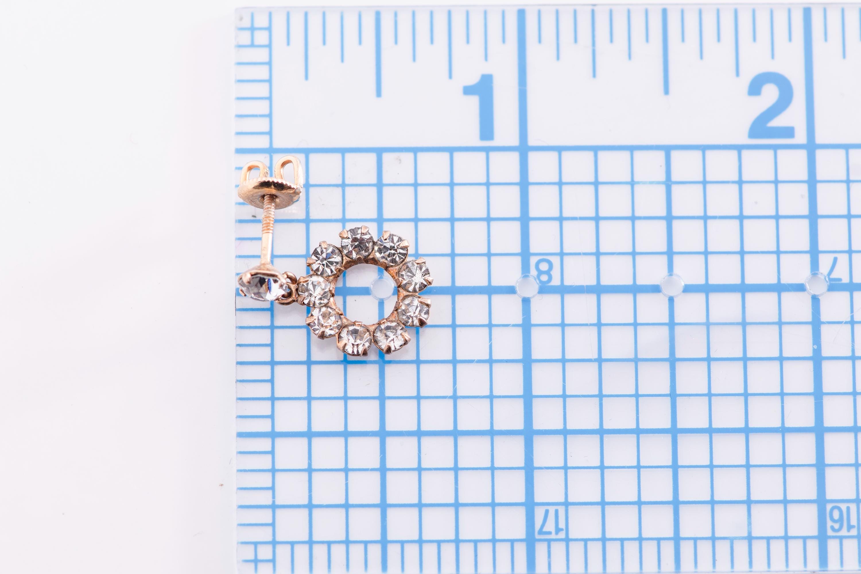 10K Gold Paste Halo Drop Earrings, Antique Style Dainty Rhinestone Dangles