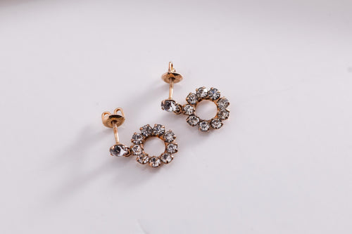 10K Gold Paste Halo Drop Earrings, Antique Style Dainty Rhinestone Dangles