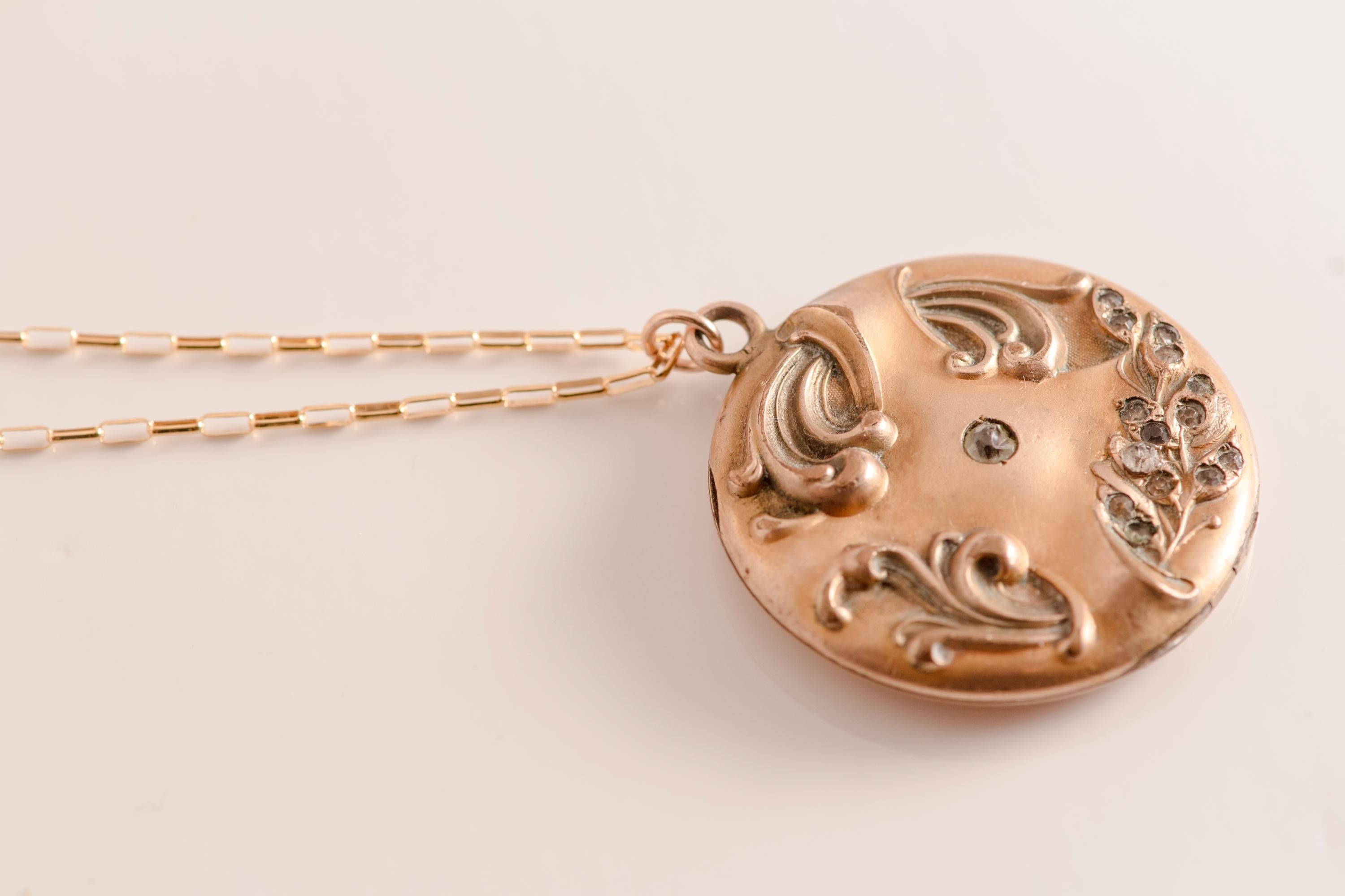 Antique Art Nouveau Locket Necklace | Gold Fill Floral Pendant, Monogram