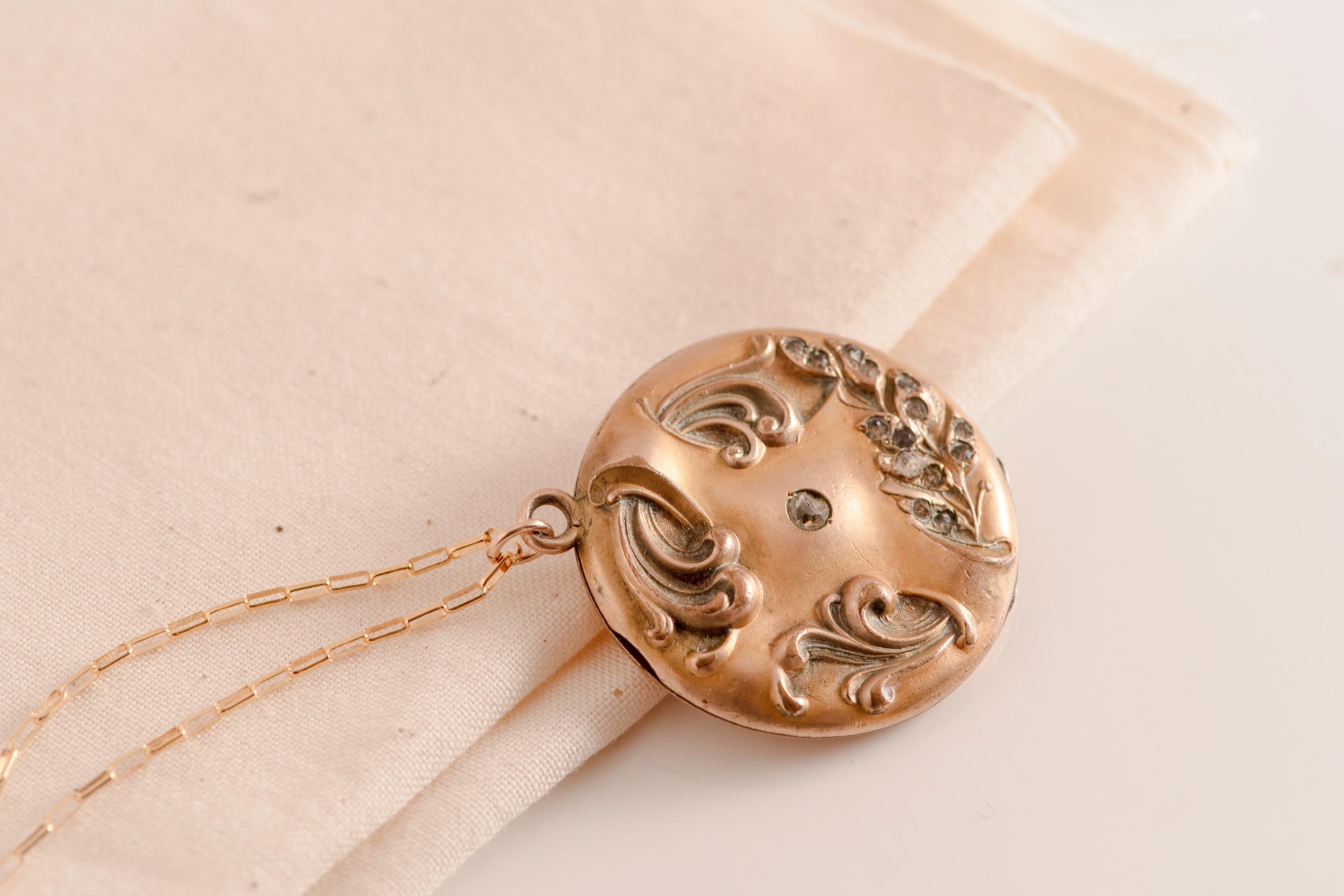 Antique Art Nouveau Locket Necklace | Gold Fill Floral Pendant, Monogram