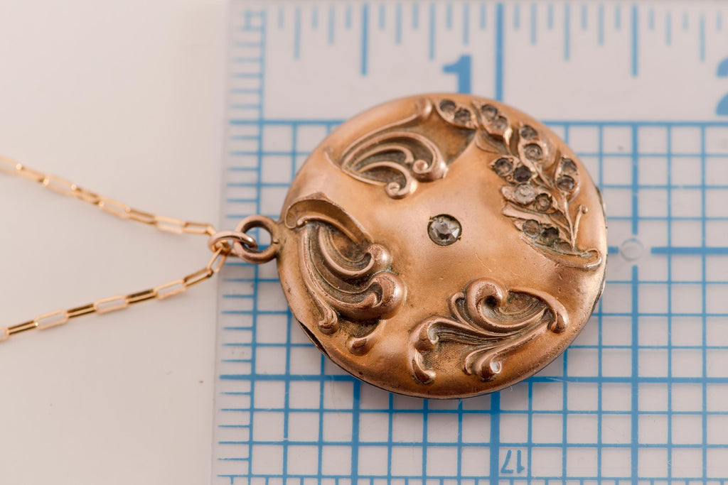 Antique Art Nouveau Locket Necklace | Gold Fill Floral Pendant, Monogram