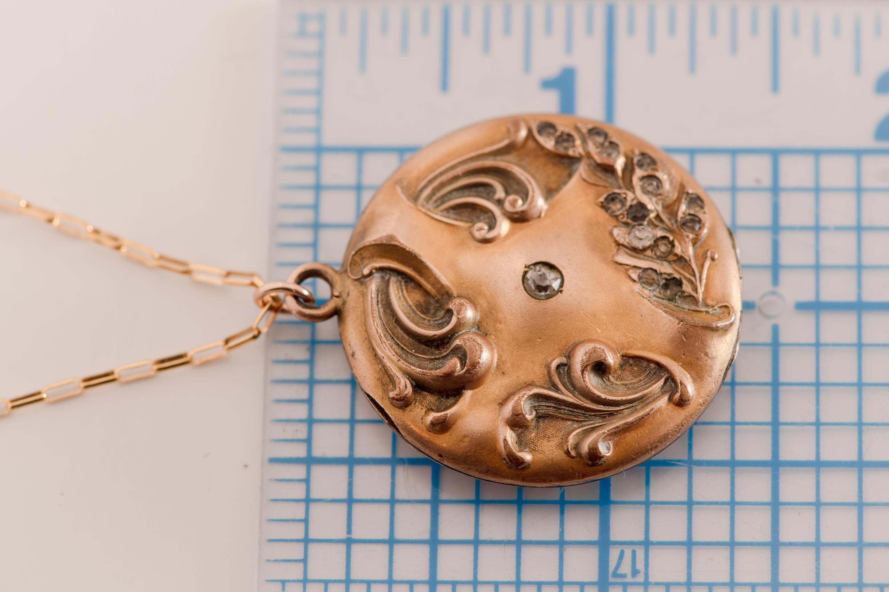 Antique Art Nouveau Locket Necklace | Gold Fill Floral Pendant, Monogram