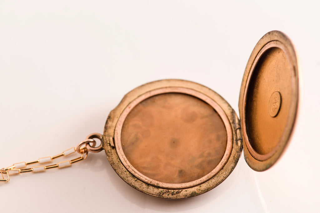 Antique Art Nouveau Locket Necklace | Gold Fill Floral Pendant, Monogram