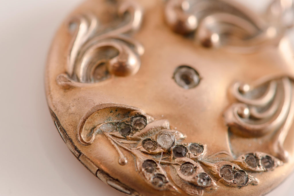 Antique Art Nouveau Locket Necklace | Gold Fill Floral Pendant, Monogram
